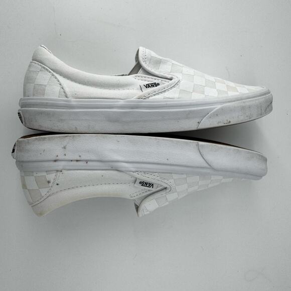 Vans Classic Checkerboard Slip On All White Canvas Skate Shoes M 5.5/ W 7 - Picture 7 of 13